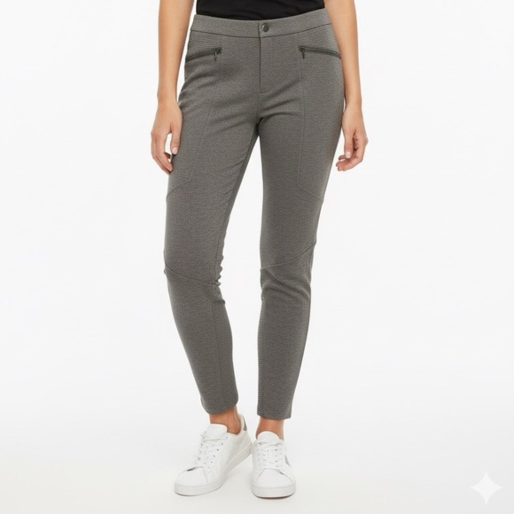 ATHLETA Heather Gray Ponte Moto Mid Rise Button Pants Business Leggings Size 10